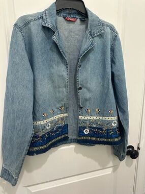 Vintage 90s Era Agapo Floral Embroidered Denim Jacket - Light Blue SZL